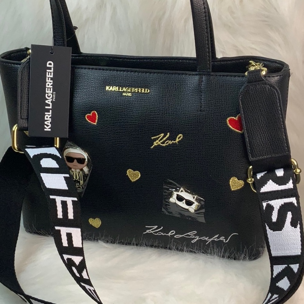 Karl Lagerfeld Maybelle Black Heart Embellished Handbag (NWT)